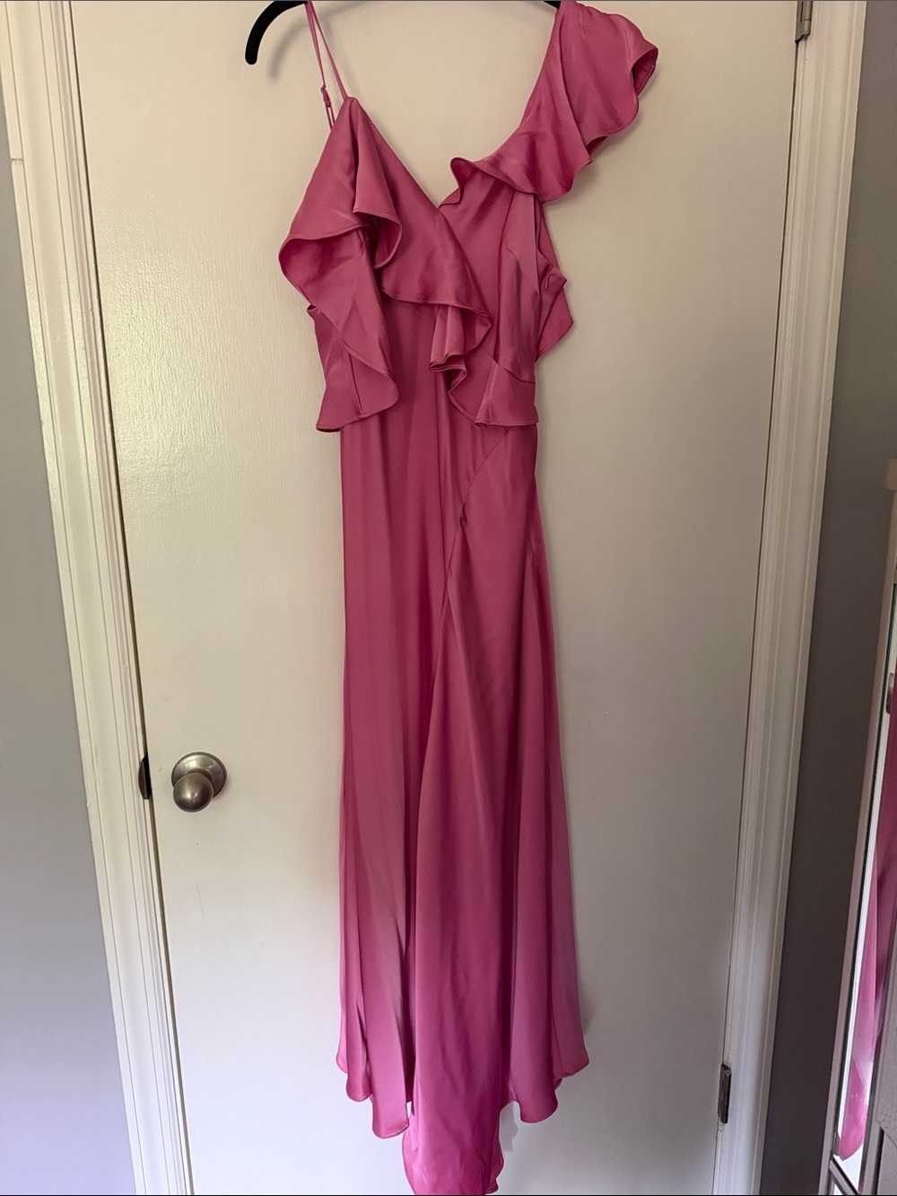 Parker Hot Pink One-Shoulder Ruffle Maxi Dress